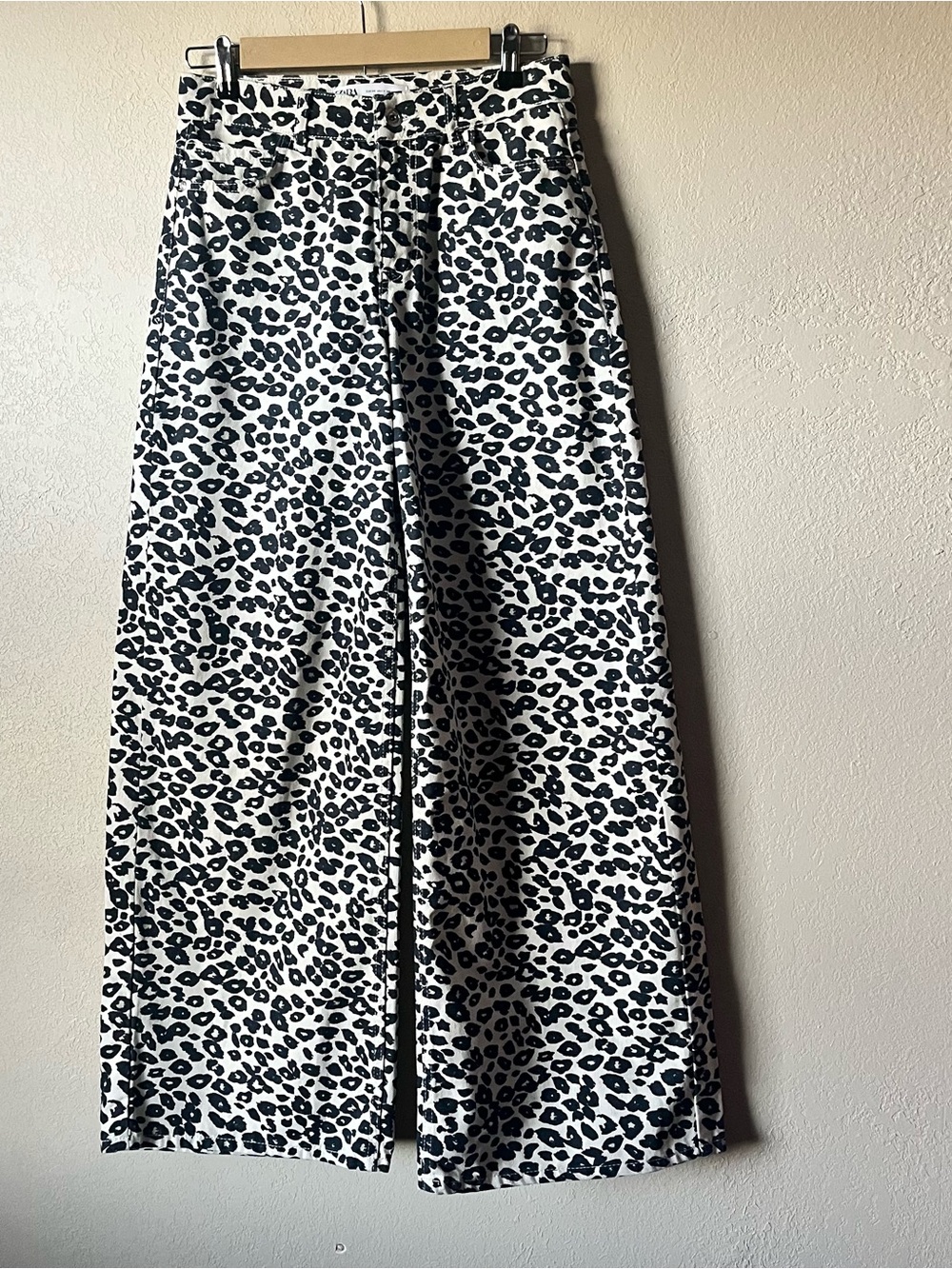 ZARA Wide Leg Animal Print Jeans - Black & White